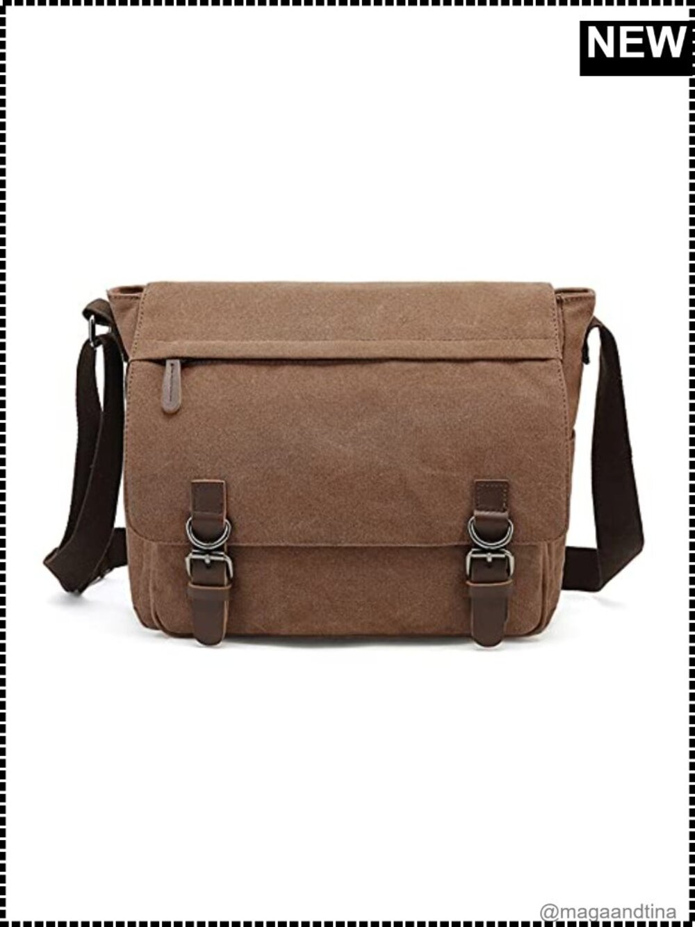 Sechunk Washed Canvas Faux Leather Messenger Crossbody Bag Fits 13.3" Laptop